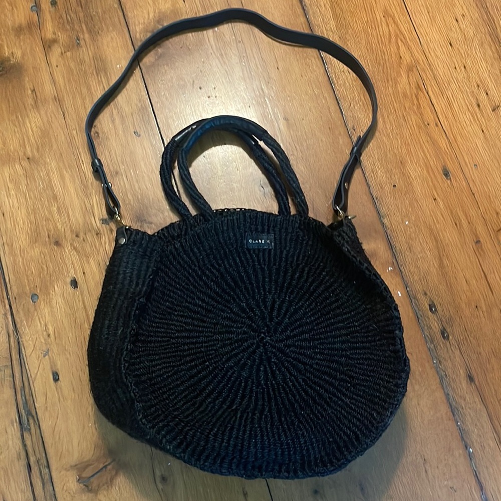 Clare V Moyen Alice Black Raffia Shoulder Bag